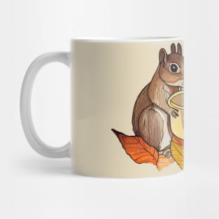 Squirrel drinking coffee, autumn scene Mug